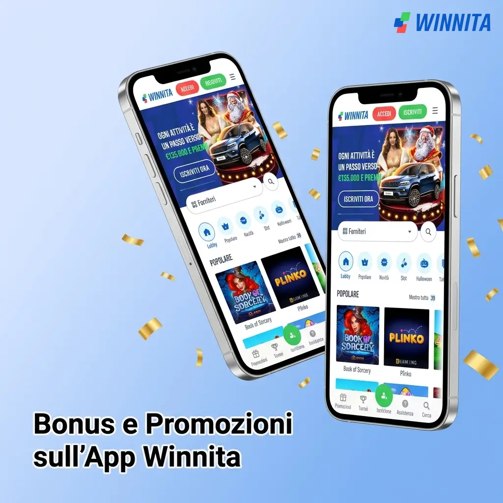 Bonus benvenuto Winnita app: fino a 3.000 EUR e 450 giri gratuiti, cashback, VIP e promo sportive