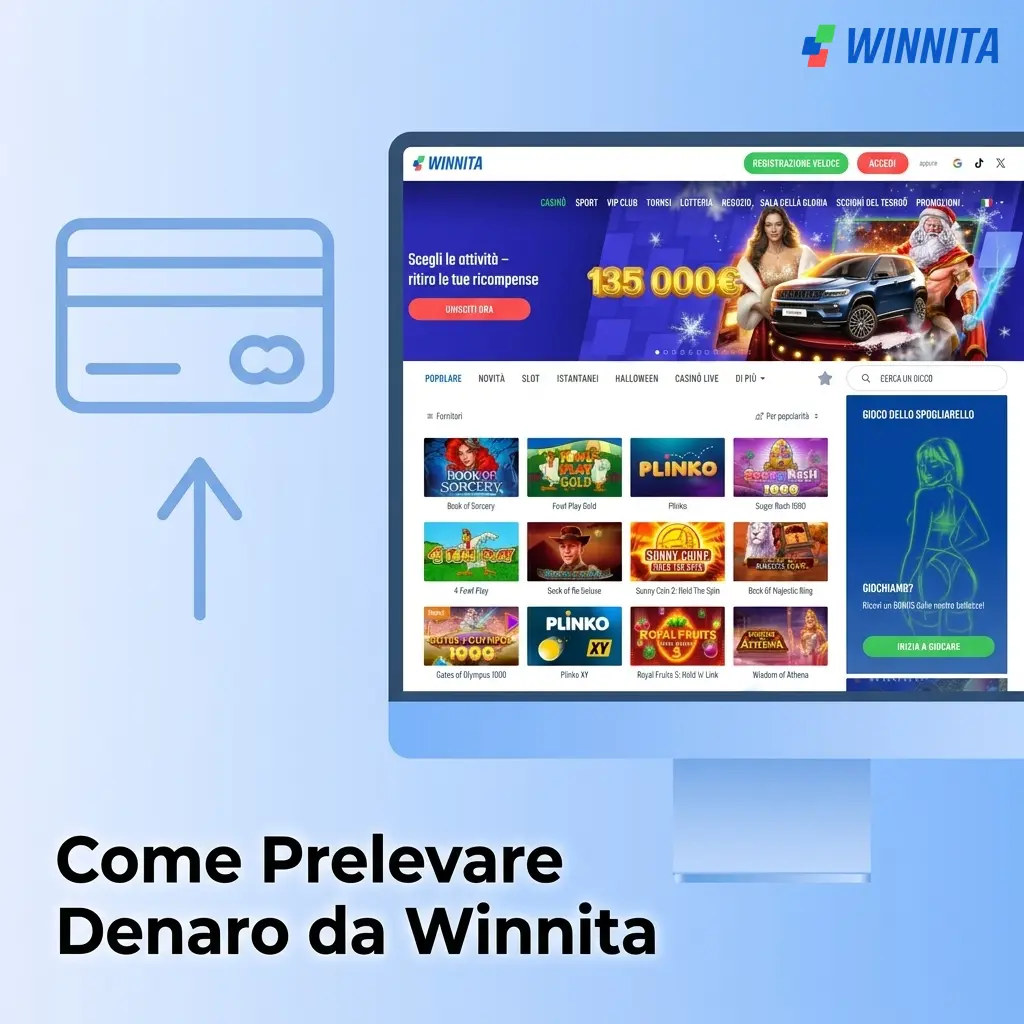 Guida al prelievo di denaro su Winnita: accesso account, sezione cassa, metodi e importo minimo 20 EUR
