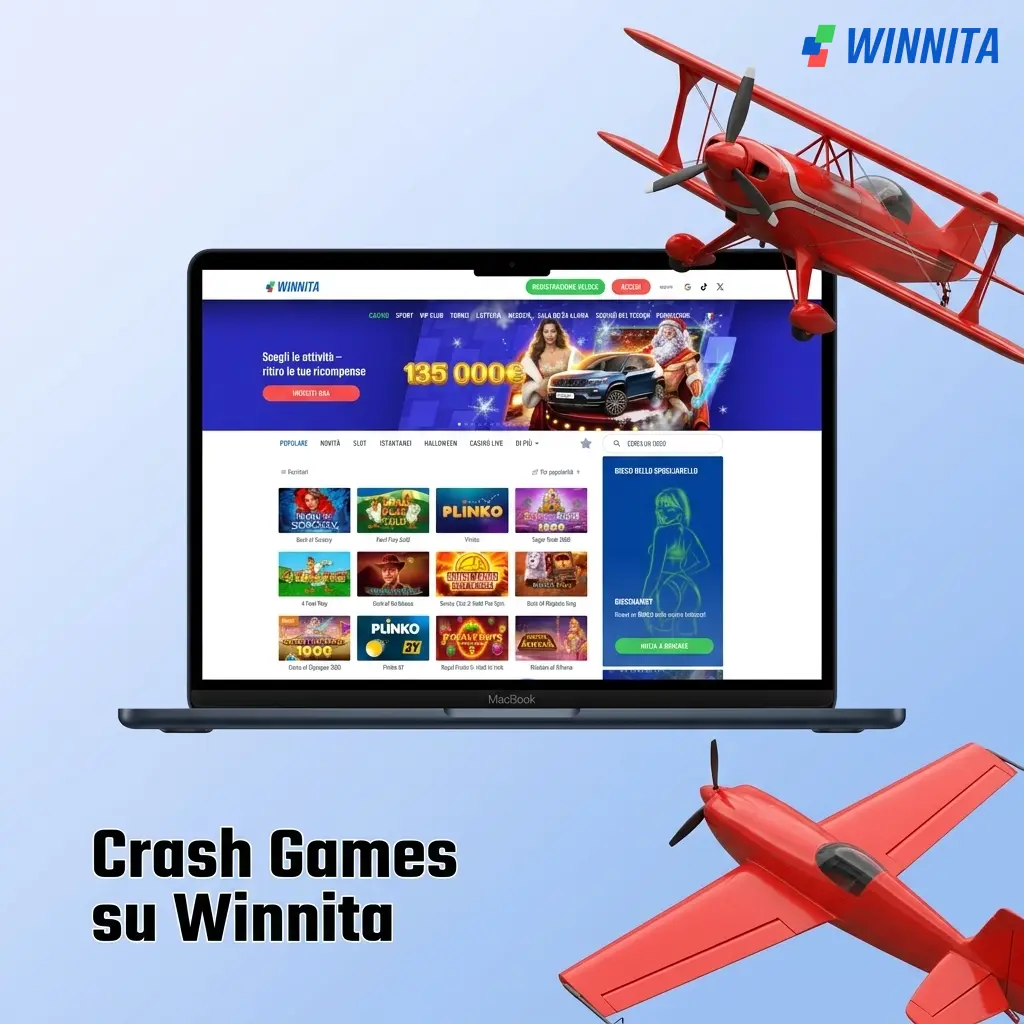 Crash games su Winnita: Aviator, JetX e Spaceman con moltiplicatori crescenti e cash out per vincite istantanee