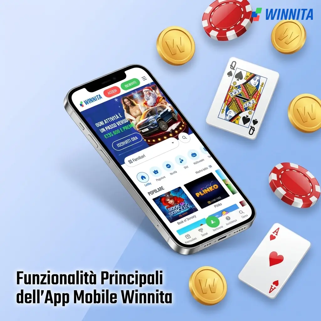 Funzionalità app mobile Winnita: oltre 4.000 giochi, bonus, pagamenti italiani e licenza ADM