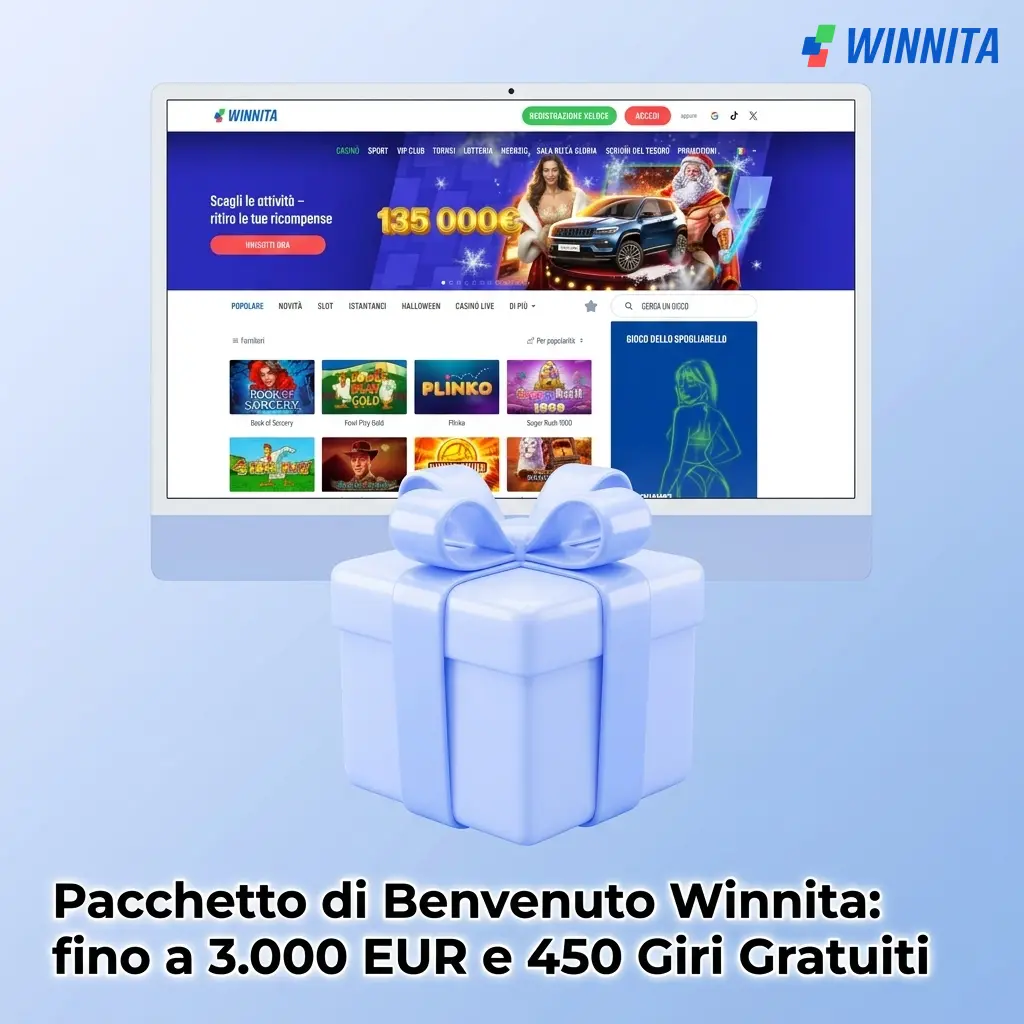 Pacchetto benvenuto Winnita: fino a 3.000 EUR e 450 giri gratuiti sui primi 4 depositi