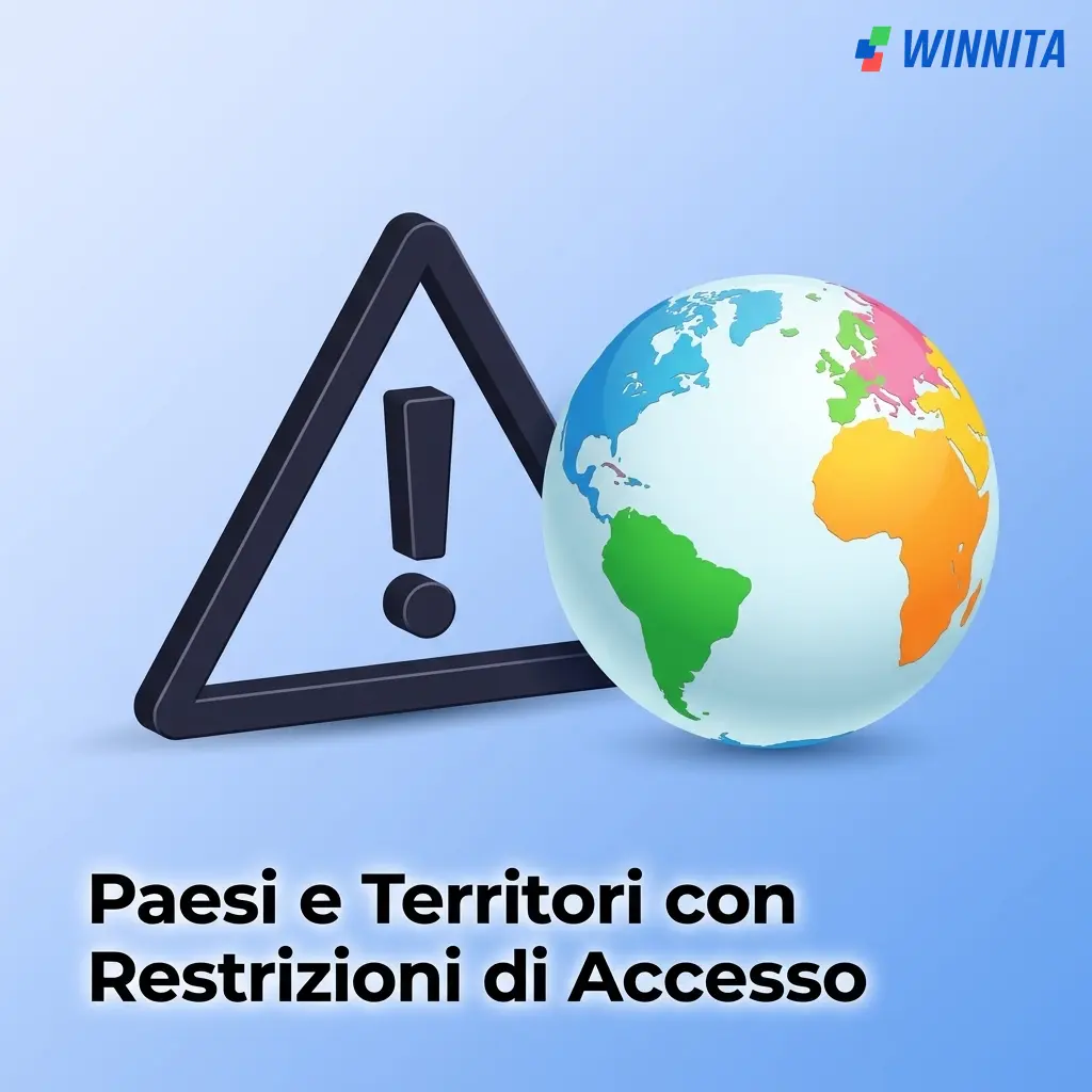 Mappa mondiale con paesi e territori con restrizioni di accesso alla piattaforma Winnita evidenziati