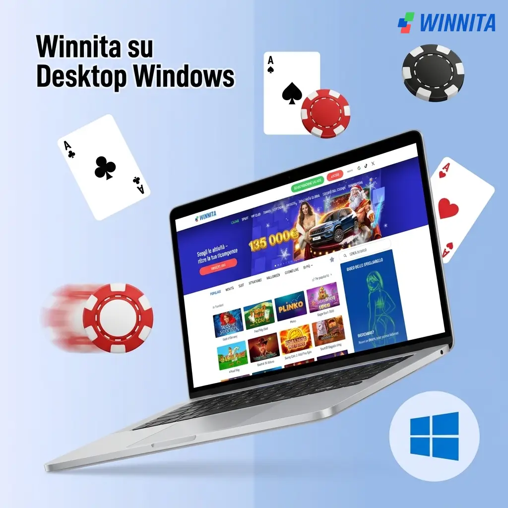 Piattaforma Winnita su desktop Windows con browser, scommesse sportive e casinò live senza installazione