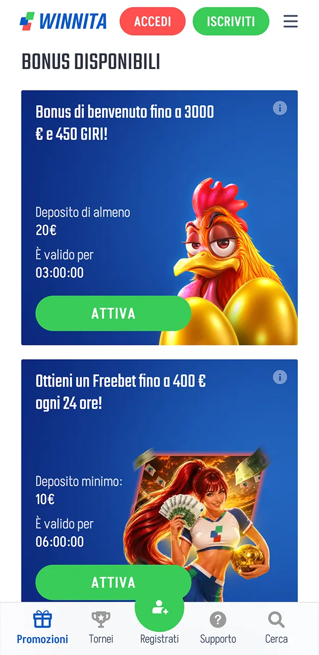 Bonus e promozioni del casinò Winnita.