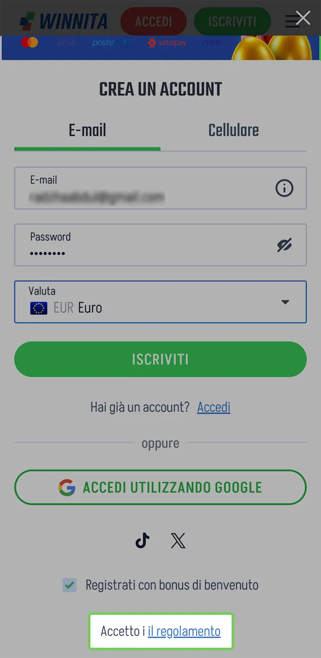 Scoprite le regole e le condizioni principali per la registrazione sul sito Winnita.